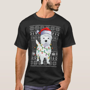 Ugly Sweater Style Xmas Lights Santa Westie Dog Ch T-Shirt
