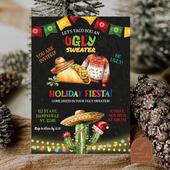 Ugly Sweater Taco Mexikanisches Weihnachtsfest Par Einladung (Von Creator hochgeladen)