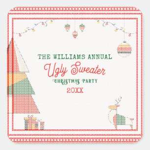 Ugly Sweater Ugliest Contest Weihnachtsfeiertag Quadratischer Aufkleber