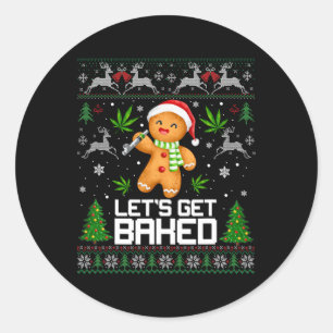 Ugly Sweater Weed Weihnachten Weihnachten Weihnach Runder Aufkleber