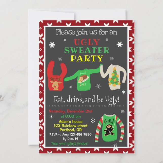Ugly Sweater Weihnachten Einladung Sweater Party (Vorderseite)
