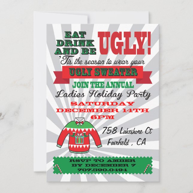 Ugly Sweater Weihnachten Party Einladungen (Vorderseite)