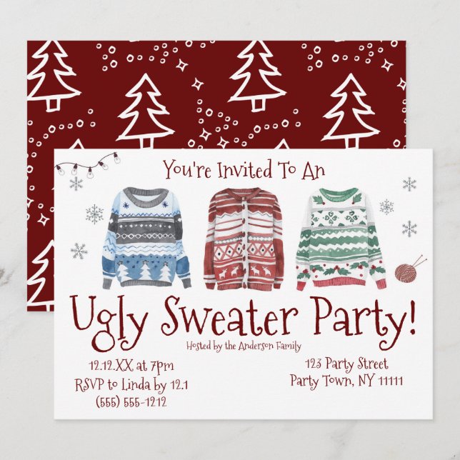 Ugly Sweater Weihnachts-Einladung Einladung (Vorne/Hinten)