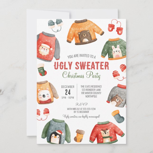 Ugly Sweater Weihnachts-Einladung, Familienessen Einladung (Vorderseite)