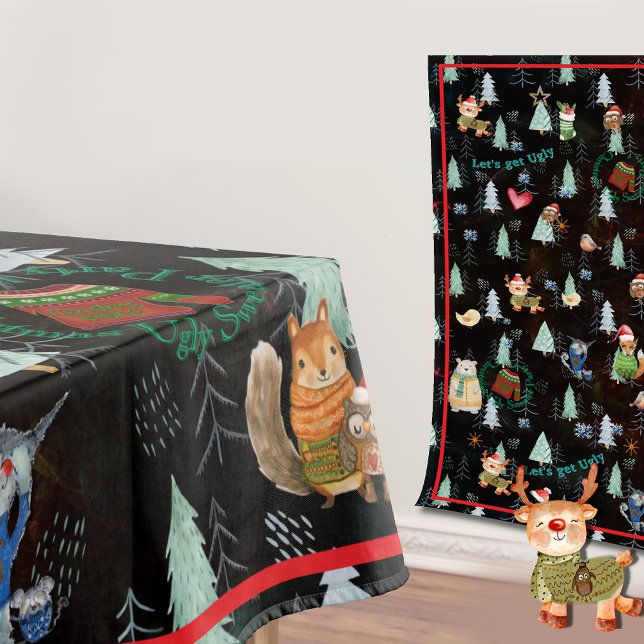 Ugly Sweater Weihnachts-Party-niedliche Tiere Tischdecke (Ugly Sweater Christmas Party Animals Tablecloth)