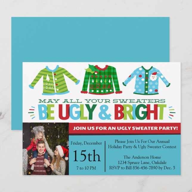 Ugly Sweater Weihnachtsfest Party Einladung (Vorne/Hinten)