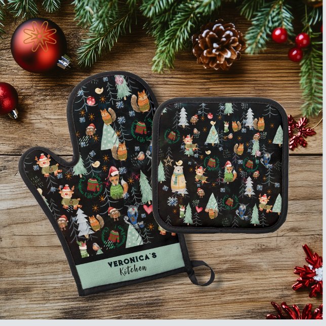 Ugly Sweater Woodland Animals Ofenhandschuh & Topflappen-Set (Ugly Sweater Woodland Animals Oven Mitt & Pot Holder Set)