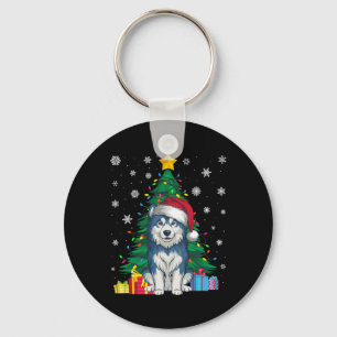 Ugly Sweater Xmas Tree Lights Alaskan Malamute Dog Schlüsselanhänger