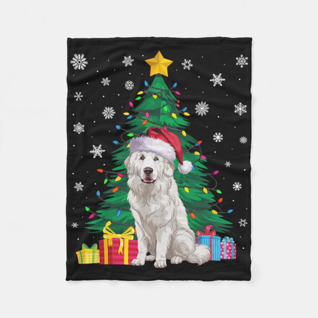 Ugly Sweater Xmas Tree Lights Great Pyrenäen Hund  Fleecedecke (Vorderseite)