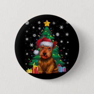 Ugly Sweater Xmas Tree Lights Scottish Terrier Dog Button