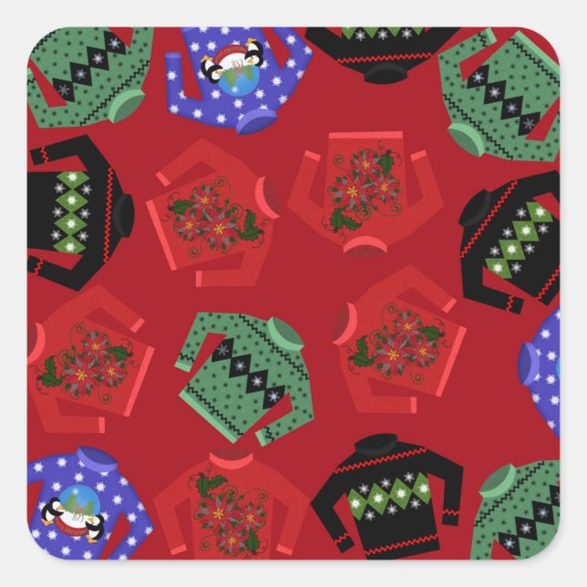 Ugly Sweaters Christmas Square Stickers, glänzend Quadratischer Aufkleber (Vorderseite)