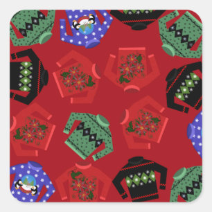 Ugly Sweaters Christmas Square Stickers, glänzend Quadratischer Aufkleber