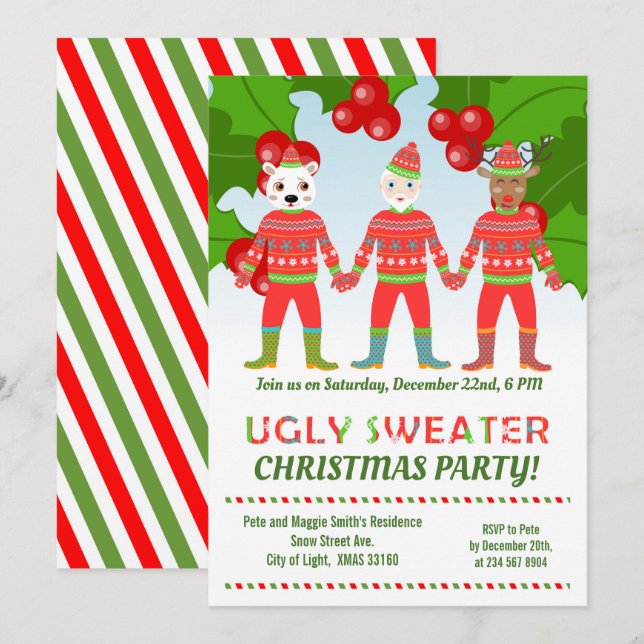  Ugly Sweaters Friends Weihnachts-Party Einladung (Vorne/Hinten)