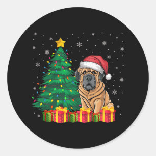 Ugly Tibetan Mastiff Weihnachtsmannmütze Weihnacht Runder Aufkleber