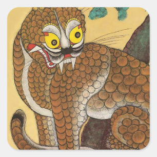 Ugly Tiger Folk Minhwa Quadratischer Aufkleber
