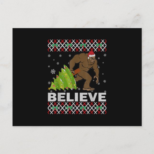 UGLY Weihnachten glauben Bigfoot Sasquatch Baum fü Postkarte (Vorderseite)