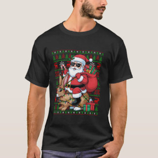 Ugly Xmas Lights Funny Santa Riding Rabbit Weihnac T-Shirt