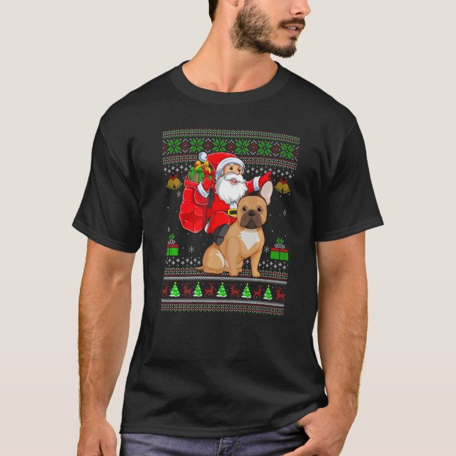 Ugly Xmas Santa Riding French Bulldog Christmas T-Shirt (Vorderseite)