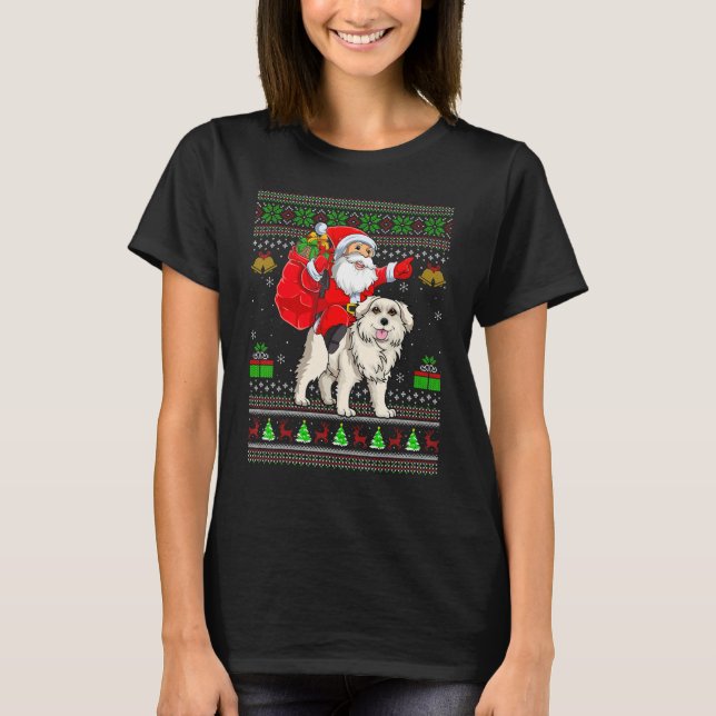 Ugly Xmas Santa Riding Great Pyrenees Dog Christma T-Shirt (Vorderseite)
