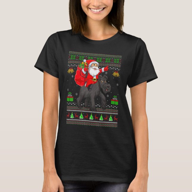 Ugly Xmas Santa Riding Schnauzer Dog Christmas T-Shirt (Vorderseite)