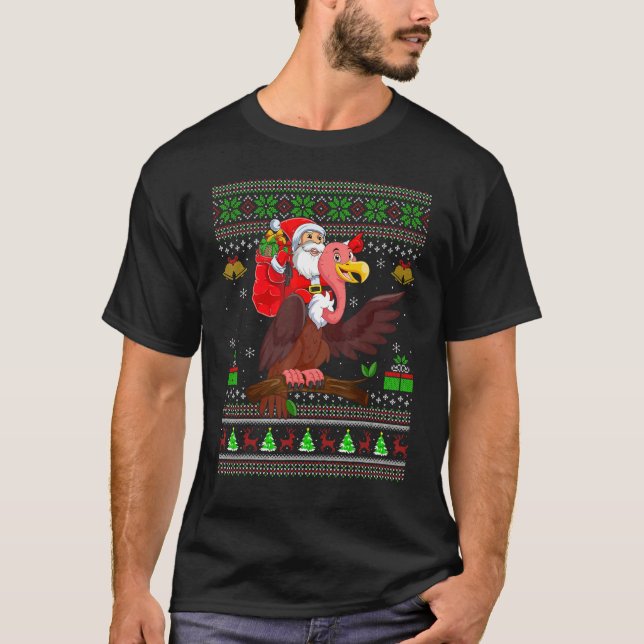 Ugly Xmas Santa Riding Vulture Bird Christmas T-Shirt (Vorderseite)