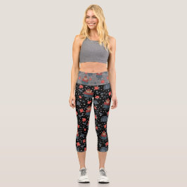 Ugly Xmas Scandi Bull Black High Waisted Capris