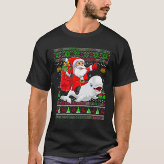 Ugly Xmas Sweater Funny Santa Riding Beluga Whale T-Shirt