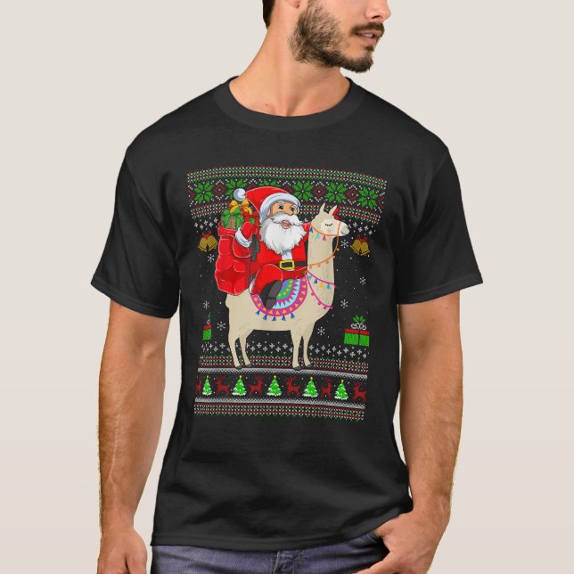Ugly Xmas Sweater Funny Santa Riding Llama Weihnac T-Shirt (Vorderseite)