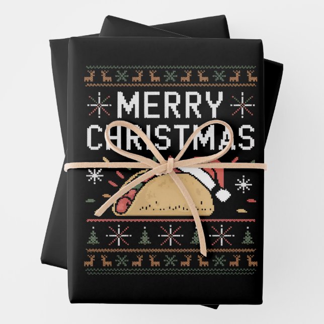 Ugly Xmas Sweater Lights Santa Taco Geschenkpapier Set (Beispiel)
