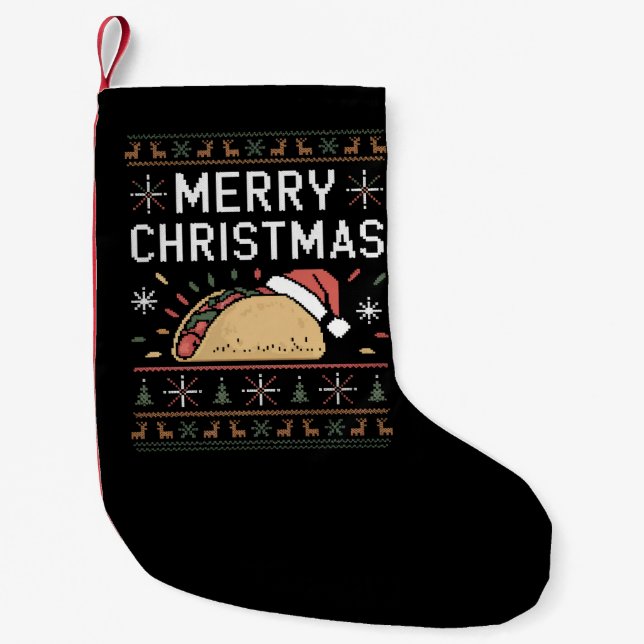 Ugly Xmas Sweater Lights Santa Taco Kleiner Weihnachtsstrumpf (Vorderseite)