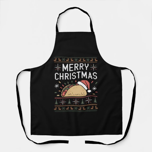 Ugly Xmas Sweater Lights Santa Taco Schürze (Vorderseite)