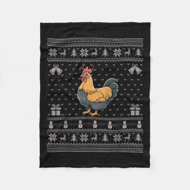 Ugly Xmas Sweater Style Chicken Reindeer Christmas Fleecedecke (Vorderseite)