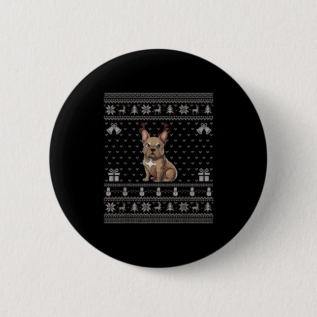 Ugly Xmas Sweater Style Frenchie Dog Reindeer Chri Button (Vorderseite)