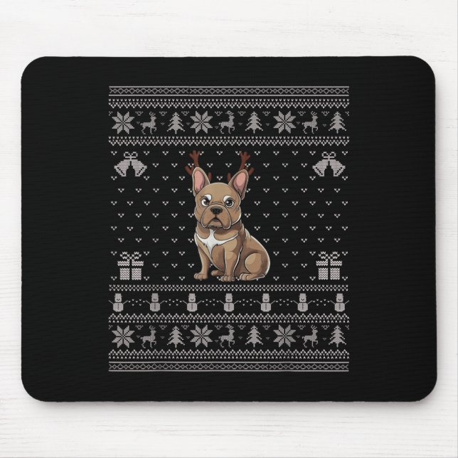 Ugly Xmas Sweater Style Frenchie Dog Reindeer Chri Mousepad (Vorne)