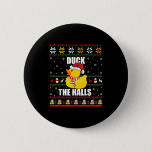 Ugly Xmas Sweater Style Funny Rubber Duck Christma Button