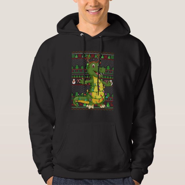 Ugly Xmas Sweater Style Lighting Alligator Christm Hoodie (Vorderseite)