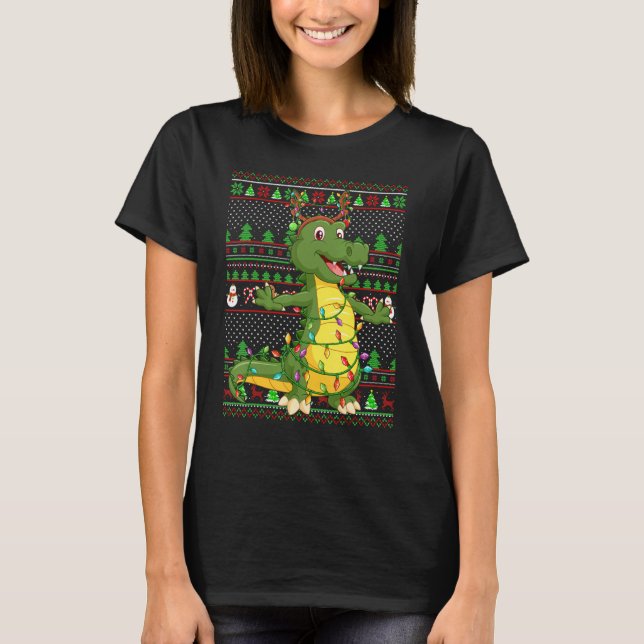 Ugly Xmas Sweater Style Lighting Alligator Christm T-Shirt (Vorderseite)
