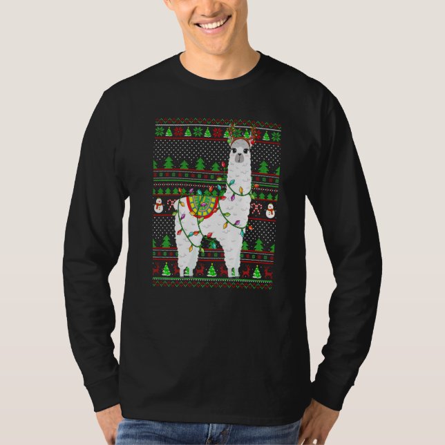 Ugly Xmas Sweater Style Lighting Alpaca Christmas  T-Shirt (Vorderseite)
