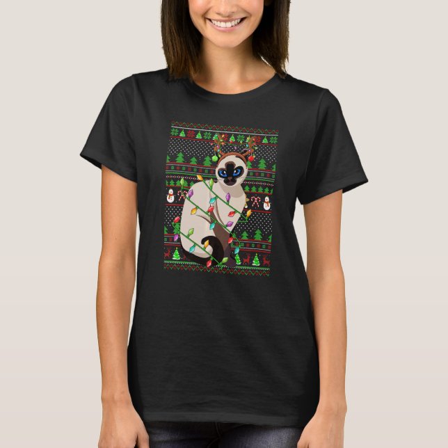 Ugly Xmas Sweater Style Lighting Balinese Cat Chri T-Shirt (Vorderseite)