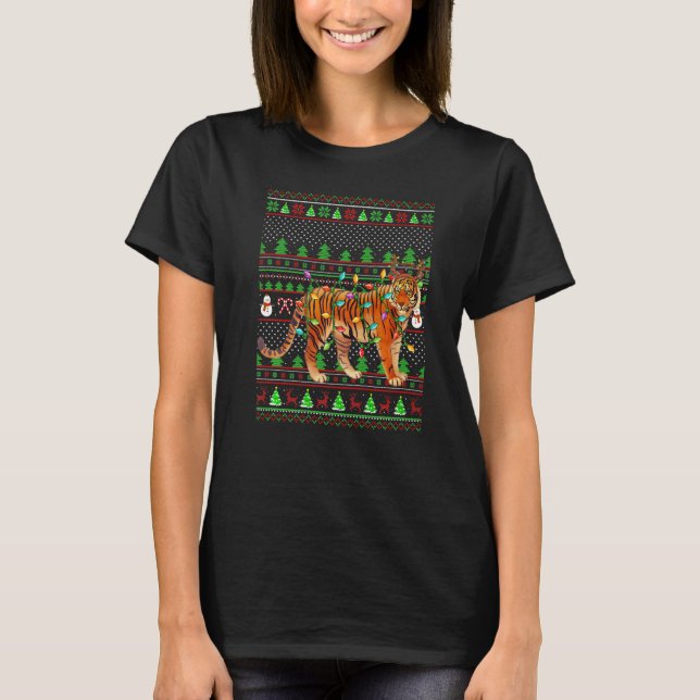 Ugly Xmas Sweater Style Lighting Bengal Tiger Chri T-Shirt (Vorderseite)
