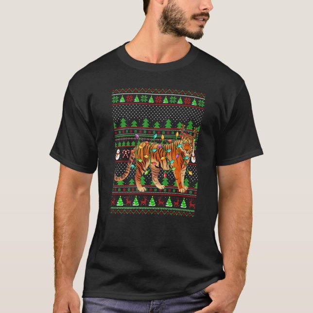 Ugly Xmas Sweater Style Lighting Bengal Tiger Chri T-Shirt (Vorderseite)