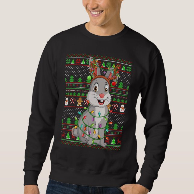 Ugly Xmas Sweater Style Lighting Bunny Christmas Sweatshirt (Vorderseite)
