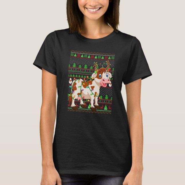 Ugly Xmas Sweater Style Lighting Cattle Christmas  T-Shirt (Vorderseite)
