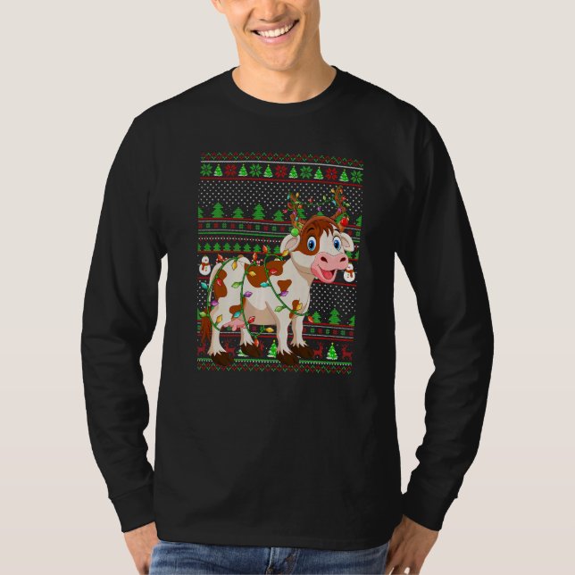 Ugly Xmas Sweater Style Lighting Cattle Christmas  T-Shirt (Vorderseite)