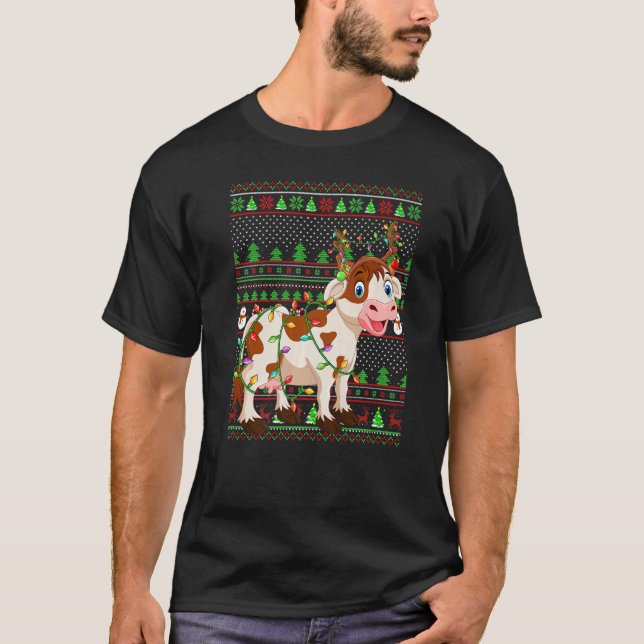 Ugly Xmas Sweater Style Lighting Cattle Christmas  T-Shirt (Vorderseite)
