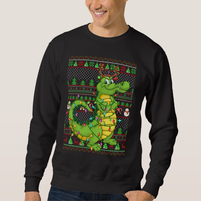 Ugly Xmas Sweater Style Lighting Crocodile Christm Sweatshirt (Vorderseite)