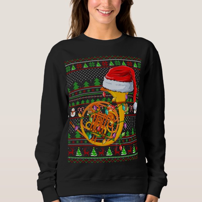 Ugly Xmas Sweater Style Lighting Französisch Horn  Sweatshirt (Vorderseite)
