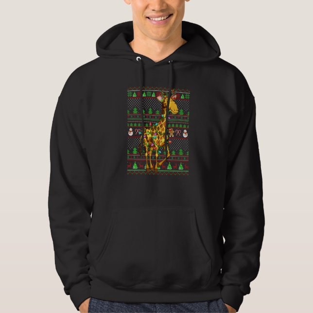 Ugly Xmas Sweater Style Lighting Giraffe Christmas Hoodie (Vorderseite)