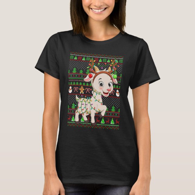 Ugly Xmas Sweater Style Lighting Goat Christmas T-Shirt (Vorderseite)