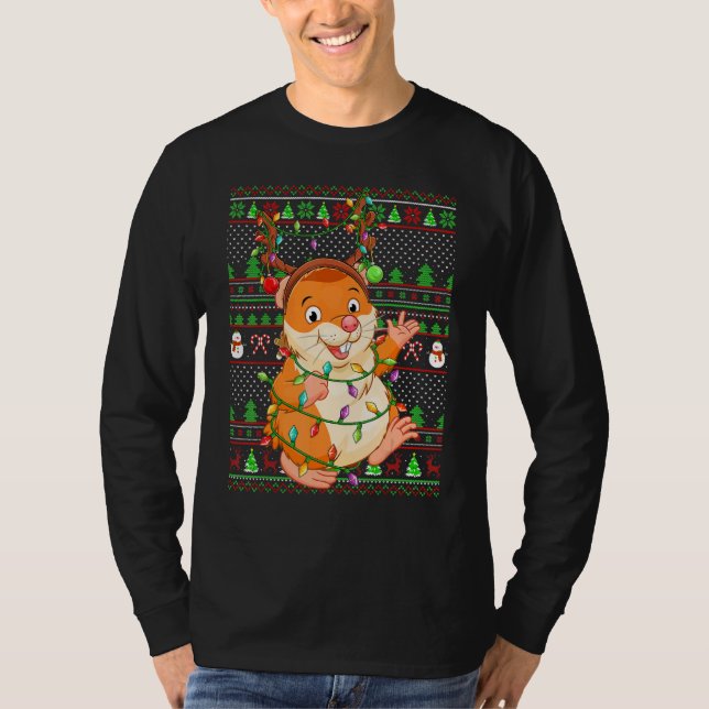Ugly Xmas Sweater Style Lighting Hamster Christmas T-Shirt (Vorderseite)